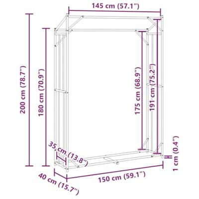 Haardhoutrek met regenhoes 150x40x200 cm gegalvaniseerd staal
