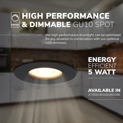 Set van 6 Bari LED Inbouwspots - 4,5 Watt 345 lumen - 2700K Warm Wit - GU10 - Dimbaar - Rond - IP65 Waterdicht - Zwart - Voor binnen, buiten en badkamer