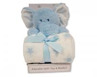 Snuggle Baby babydeken met knuffelolifant sterren 25 cm lichtblauw set 2-delig - thumbnail