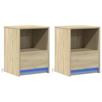 Nachtkastjes met LED-verlichting 2 st bewerkt hout sonoma eiken - thumbnail