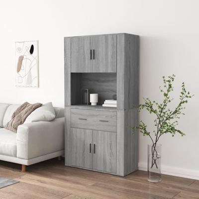 Hoge kast bewerkt hout grijs sonoma eikenkleurig