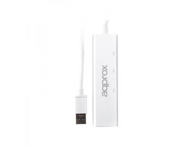 Approx APPC07GHUB Hub met 3 poorten USB 3.0 en een RJ-45-poort, zilverkleurig