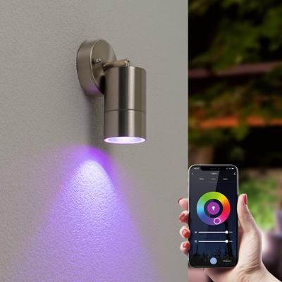 Lago - Smart Wandlamp LED - Wifi + Bluetooth - 5,5 Watt 345 lumen - Dimbaar - Kantelbaar - RGBWW - IP65 waterdicht - GU10 - Downlight - RVS - Google Home, Amazon Alexa en Siri
