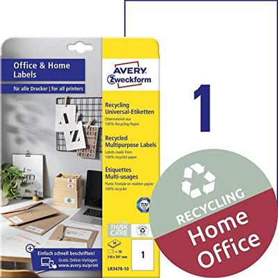 Avery-Zweckform LR3478-10 Universele etiketten 210 x 297 mm Kringlooppapier Wit 10 stuk(s) Permanent hechtend Laser (kleur), Laser (zwart/wit) Avery-Zweckform LR3478-10 Universele etiketten 210 x 297 mm Kringlooppapier Wit 10 stuk(s) Permanent hechtend Laser (kleur), Laser (zwart/wit)