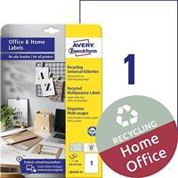 Avery-Zweckform LR3478-10 Universele etiketten 210 x 297 mm Kringlooppapier Wit 10 stuk(s) Permanent hechtend Laser (kleur), Laser (zwart/wit) - thumbnail