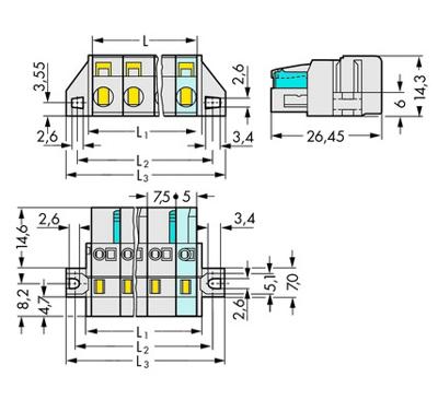 WAGO 721-203/031-000 Female connector Totaal aantal polen 3 Aantal rijen 1 50 stuk(s)