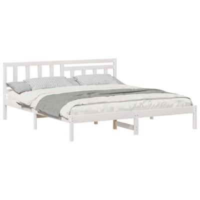 Bedframe met hoofdeinde Wit 200 x 200 cm Massief grenenhout Bedframe met hoofdeinde Wit 200 x 200 cm Massief grenenhout