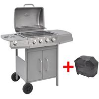 VidaXL Gasbarbecue 4+1 kookzone zilver - thumbnail