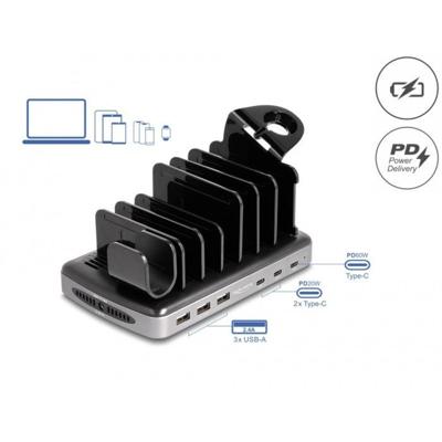DeLOCK usb charging station met 3 x usb type-c pd + 3 x usb type-a (112 w) (grijs/zwart) DeLOCK usb charging station met 3 x usb type-c pd + 3 x usb type-a (112 w) (grijs/zwart)