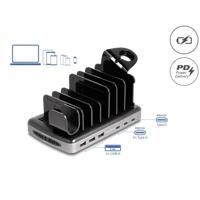 DeLOCK usb charging station met 3 x usb type-c pd + 3 x usb type-a (112 w) (grijs/zwart) - thumbnail