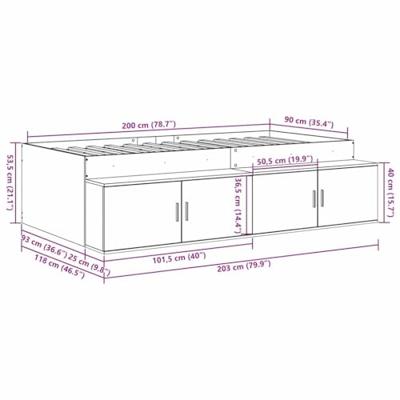 Opbergbedframe met opslag Grijs sonoma 90 x 200 cm Bewerkt hout