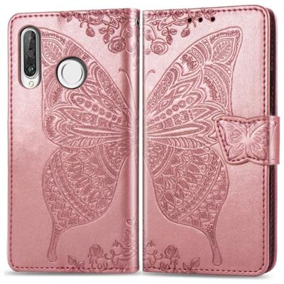 Butterfly Love bloemen reliëf horizontale Flip lederen case voor Huawei P30 Lite/Nova 4e met houder & kaartsleuven & portemonnee & Lanyard (Rose gou Butterfly Love bloemen reliëf horizontale Flip lederen case voor Huawei P30 Lite/Nova 4e met houder & kaartsleuven & portemonnee & Lanyard (Rose gou