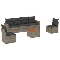 7-delige Loungeset met kussens poly rattan grijs - thumbnail