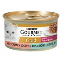 Gourmet Gold Hartig Torentje Duo met zalm en koolvis natvoer kat (24x85 g) 1 tray (24 x 85 g) - thumbnail
