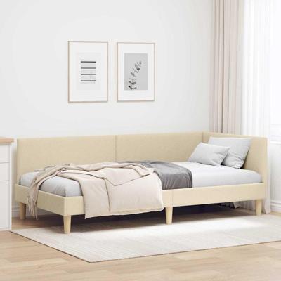 Hoekbedframe Crème 90 x 200 cm Stof en Geïmproviseerd hout