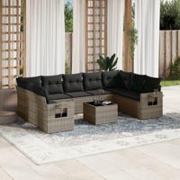 10-delige Loungeset met kussens poly rattan grijs - thumbnail