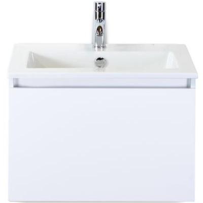 Frozen Badmeubelset 60 cm - Greeplijst in Kleur - Wit Hoogglans - Keramische Wastafel Wit 1 Kraangat