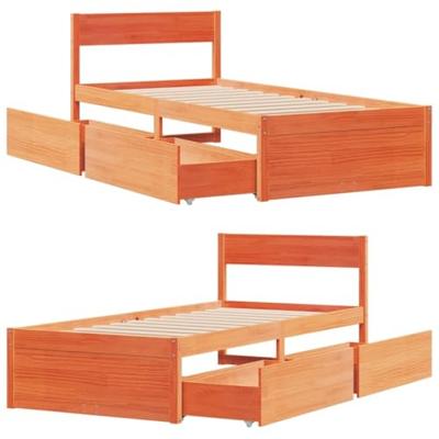 Bedframe zonder matras massief grenenhout wasbruin 75x190 cm