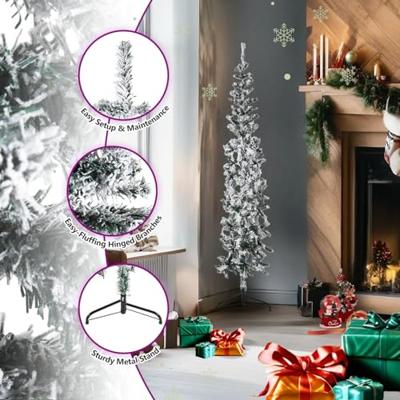 Kunstkerstboom half met sneeuw smal 210 cm