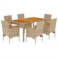 7-delige Tuinset met kussens poly rattan en acaciahout beige - thumbnail