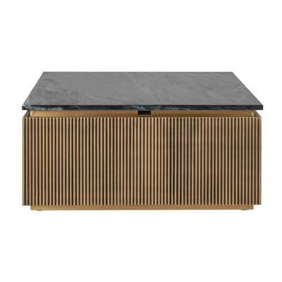Richmond Vierkante Salontafel 'Ironville' 90cm, kleur goud / zwart marmer