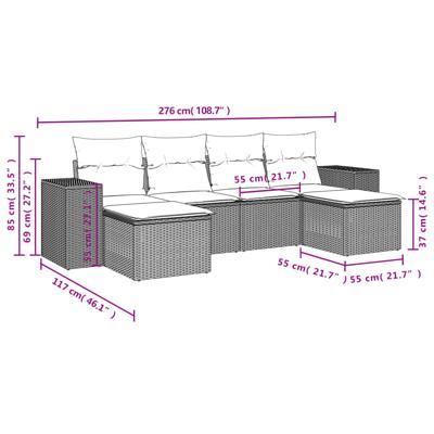 7-delige Loungeset met kussens poly rattan lichtgrijs