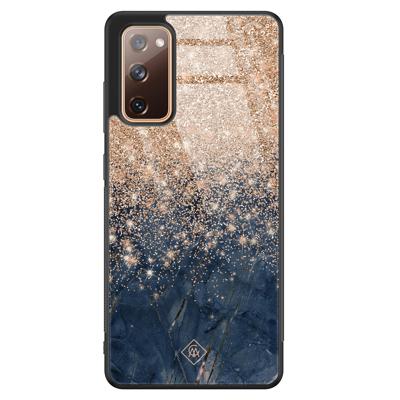 Samsung Galaxy S20 FE glazen hardcase - Marmer blauw rosegoud