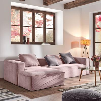 3-zitsbank Blok corduroy roze met chaise longue links 300 cm