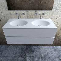Zaro Sevilla Solid Surface badmeubel 120cm mat wit zonder kraangat dubbele spoelbak - thumbnail