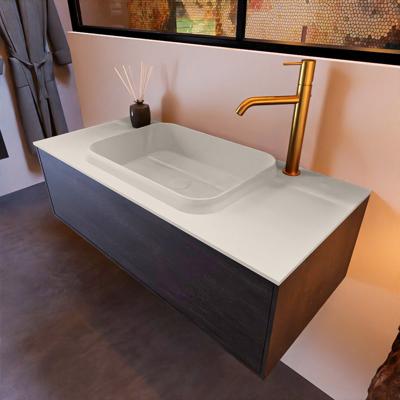 Badkamermeubelset Mondiaz Erin 100 cm met 1 Lade met RIDGE Wastafel Midden Linen met 1 kraangat Greeploos Mat Dark Brown Badkamermeubelset Mondiaz Erin 100 cm met 1 Lade met RIDGE Wastafel Midden Linen met 1 kraangat Greeploos Mat Dark Brown