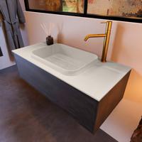 Badkamermeubelset Mondiaz Erin 100 cm met 1 Lade met RIDGE Wastafel Midden Linen met 1 kraangat Greeploos Mat Dark Brown - thumbnail