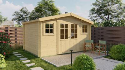 Tuindeco Juha Blokhut 400x300 cm 28 mm vuren blank- Zadeldak- Onbehandeld vurenhout- Tuindeco