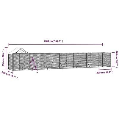 Hondenkennel met dak 14x2x2,5 m gegalvaniseerd staal zilver
