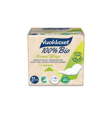 Vuokkoset Bio Maandverband normal wings 12 Stuks Vuokkoset Bio Maandverband normal wings 12 Stuks