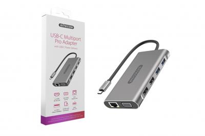 Sitecom CN-390 USB-C Multiport Pro Adapter, USB-C naar 2X USB 3.1 + 2 X USB 2.0 + 2 X HDMI + 1 x VGA + 1 x Gigabit LAN + 1 x SD/Micro-SD kaartlezer