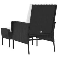 Tuinstoel met voetenbank poly rattan zwart - thumbnail