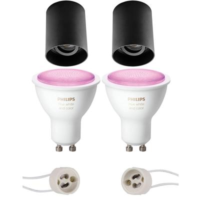 Pragmi Luxina Pro - Opbouw Rond - Mat Zwart - Verdiept - Kantelbaar - Ø90mm - Philips Hue - Opbouwspot Set GU10 - White and Color Ambiance - Bluetooth
