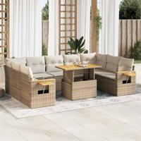10-delige Loungeset met kussens poly rattan acacia beige - thumbnail
