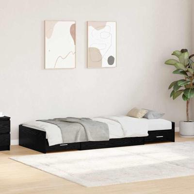 Opbergbedframe met hoofdeinde Zwart Eiken 80 x 200 cm Bewerkt hout
