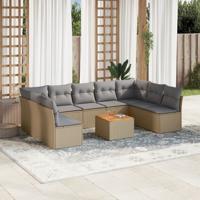 10-delige Loungeset met kussens poly rattan gemengd beige - thumbnail