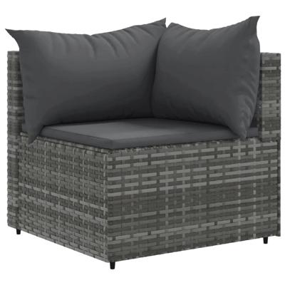 7-delige Loungeset met kussens poly rattan grijs