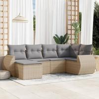 6-delige Loungeset met kussens poly rattan beige - thumbnail
