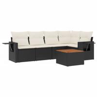 6-delige Loungeset met kussens poly rattan zwart - thumbnail