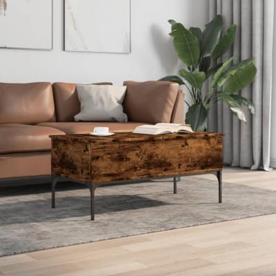 Salontafel 100x50x45 cm bewerkt hout en metaal gerookt eiken Salontafel 100x50x45 cm bewerkt hout en metaal gerookt eiken