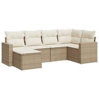 7-delige Loungeset met kussens poly rattan beige - thumbnail