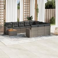 11-delige Loungeset met kussens poly rattan grijs - thumbnail