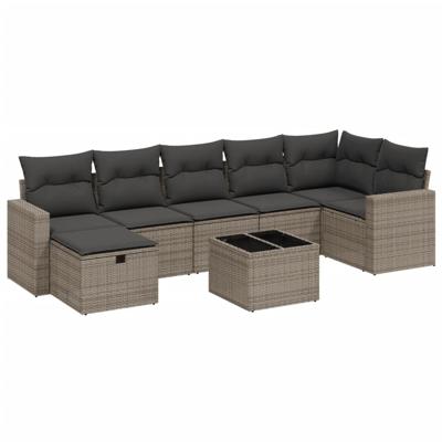 7-delige Loungeset met kussens poly rattan grijs