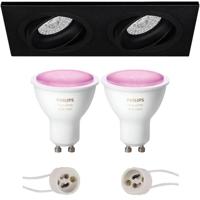 GU10 Inbouwspot Set - Mat Zwart - Inbouw Rechthoek Dubbel - Kantelbaar - Philips Hue - White and Color Ambiance - Bluetooth - Pragmi Borny Pro - 175x92mm - thumbnail