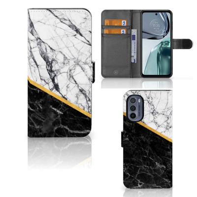 Motorola Moto G62 5G | Bookcase | Marmer Wit Zwart - Origineel Cadeau Man Motorola Moto G62 5G | Bookcase | Marmer Wit Zwart - Origineel Cadeau Man