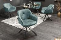 Draaibare design stoel EUPHORIA petrol fluweel met armleuning metalen frame zwart - 40999 - thumbnail